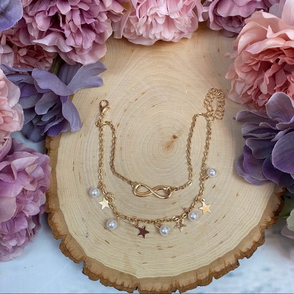 Boho Double Strand Infinity Anklet Set with Pearls - Picture 2 of 13